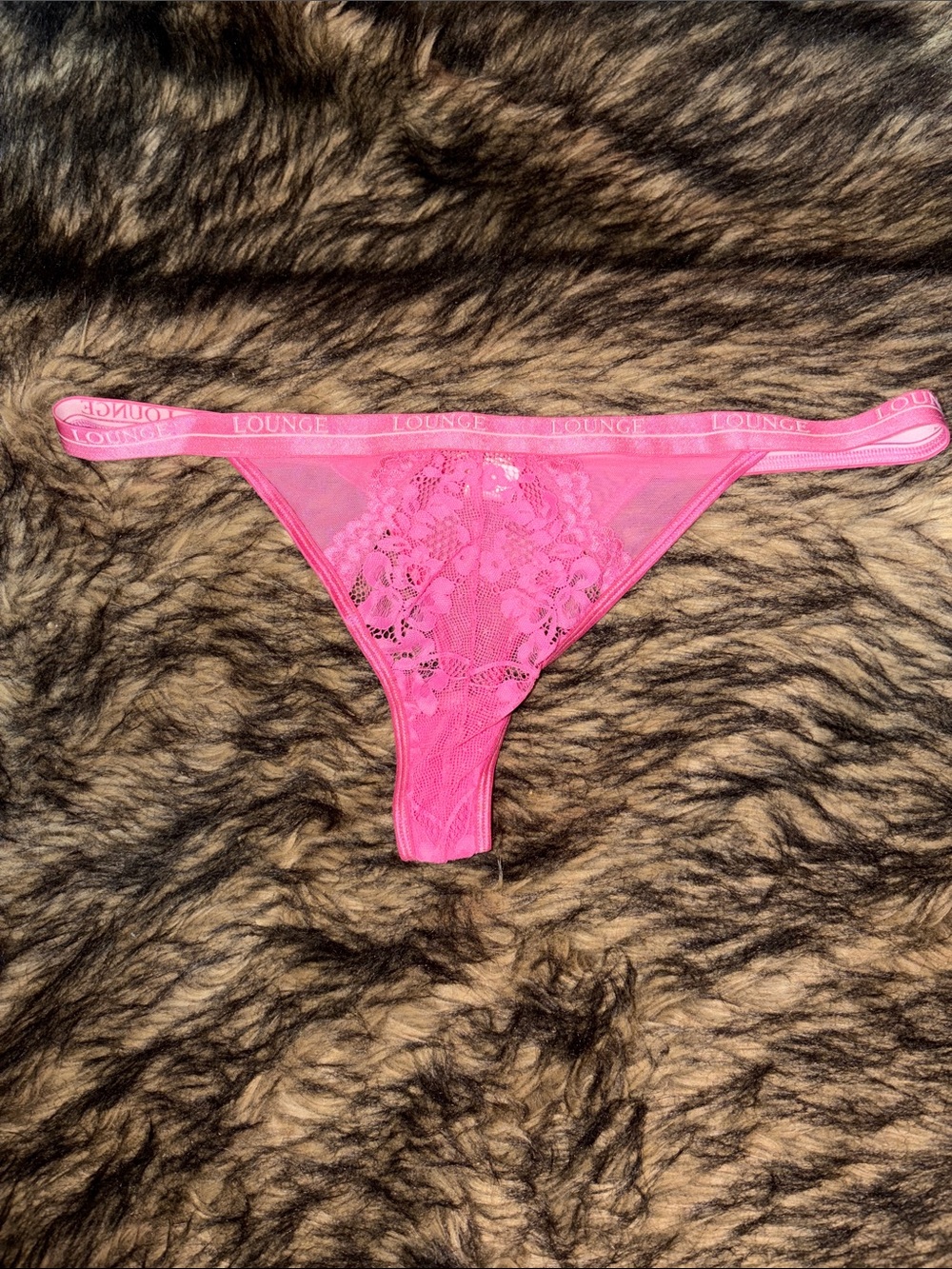 Lounge Pink Lace Thong With logo Waistband Size Large